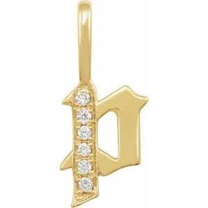 14K YELLOW .05 CTW NATURAL DIAMOND GOTHIC INITIAL P CHARM/PENDANT