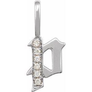 14K WHITE .05 CTW NATURAL DIAMOND GOTHIC INITIAL P CHARM/PENDANT