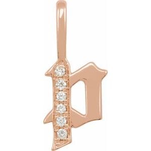 14K ROSE .05 CTW NATURAL DIAMOND GOTHIC INITIAL P CHARM/PENDANT