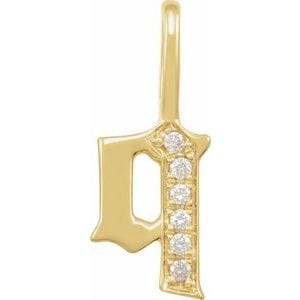 14K YELLOW .04 CTW NATURAL DIAMOND GOTHIC INITIAL Q CHARM/PENDANT