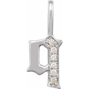 14K WHITE .04 CTW NATURAL DIAMOND GOTHIC INITIAL Q CHARM/PENDANT