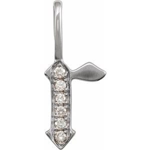 14K WHITE .06 CTW NATURAL DIAMOND GOTHIC INITIAL R CHARM/PENDANT