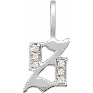 14K WHITE .04 CTW NATURAL DIAMOND GOTHIC INITIAL S CHARM/PENDANT