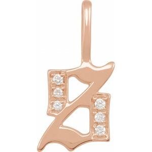 14K ROSE .04 CTW NATURAL DIAMOND GOTHIC INITIAL S CHARM/PENDANT