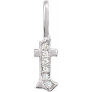 14K WHITE .04 CTW NATURAL DIAMOND GOTHIC INITIAL T CHARM/PENDANT