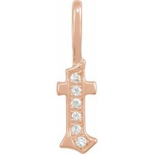 14K ROSE .04 CTW NATURAL DIAMOND GOTHIC INITIAL T CHARM/PENDANT