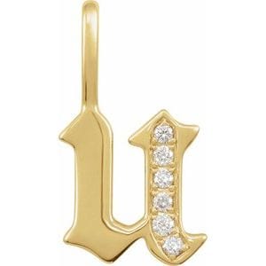 14K YELLOW .06 CTW NATURAL DIAMOND GOTHIC INITIAL U CHARM/PENDANT