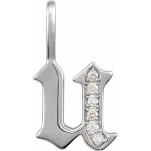 14K WHITE .06 CTW NATURAL DIAMOND GOTHIC INITIAL U CHARM/PENDANT