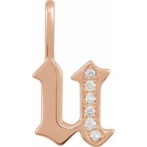 14K ROSE .06 CTW NATURAL DIAMOND GOTHIC INITIAL U CHARM/PENDANT