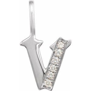 14K WHITE .06 CTW NATURAL DIAMOND GOTHIC INITIAL V CHARM/PENDANT