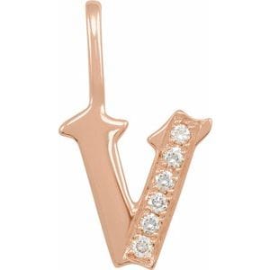 14K ROSE .06 CTW NATURAL DIAMOND GOTHIC INITIAL V CHARM/PENDANT