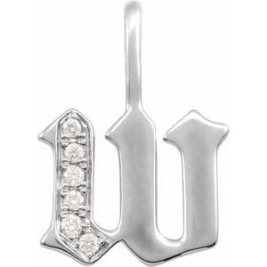 14K WHITE .06 CTW NATURAL DIAMOND GOTHIC INITIAL W CHARM/PENDANT