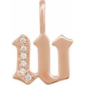 14K ROSE .06 CTW NATURAL DIAMOND GOTHIC INITIAL W CHARM/PENDANT