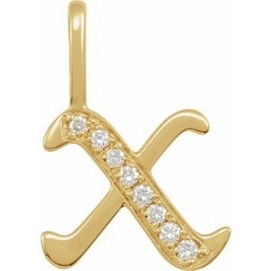 14K YELLOW .08 CTW NATURAL DIAMOND GOTHIC INITIAL X CHARM/PENDANT