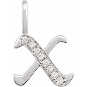 14K WHITE .08 CTW NATURAL DIAMOND GOTHIC INITIAL X CHARM/PENDANT