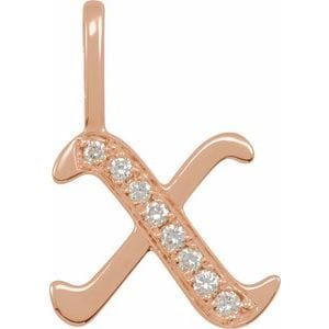 14K ROSE .08 CTW NATURAL DIAMOND GOTHIC INITIAL X CHARM/PENDANT