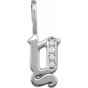 14K WHITE .035 CTW NATURAL DIAMOND GOTHIC INITIAL Y CHARM/PENDANT