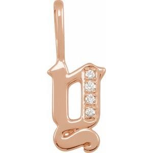 14K ROSE .035 CTW NATURAL DIAMOND GOTHIC INITIAL Y CHARM/PENDANT