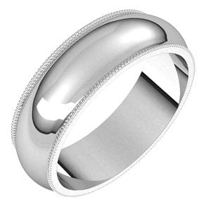 Rings 14K White 6 mm Milgrain Half Round Band Size 8