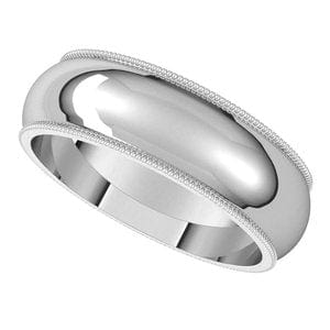 Rings 14K White 6 mm Milgrain Half Round Band Size 8