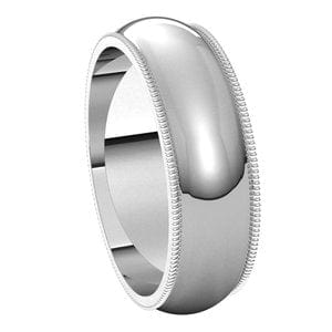 Rings 14K White 6 mm Milgrain Half Round Band Size 8