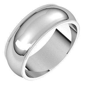 Sterling Silver 7 mm Milgrain Half Round Band Size 14
