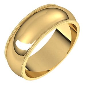 Rings 18K Yellow 7 mm Milgrain Half Round Band Size 13