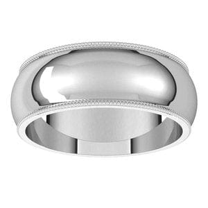 Sterling Silver 7 mm Milgrain Half Round Band Size 14