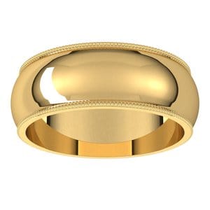 Rings 18K Yellow 7 mm Milgrain Half Round Band Size 13