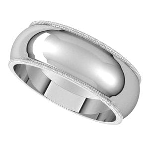 Sterling Silver 7 mm Milgrain Half Round Band Size 14