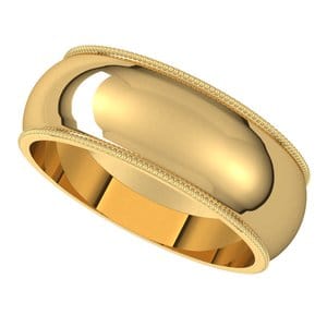 Rings 18K Yellow 7 mm Milgrain Half Round Band Size 13