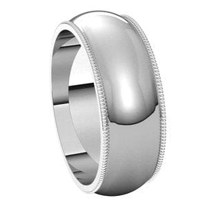 Sterling Silver 7 mm Milgrain Half Round Band Size 14