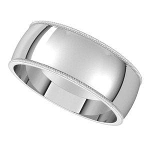 Rings Sterling Silver 7 mm Lightweight Milgrain Half Round Band Size 8
