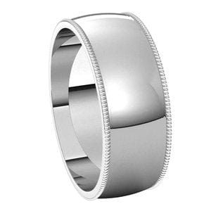 Rings Sterling Silver 7 mm Lightweight Milgrain Half Round Band Size 8