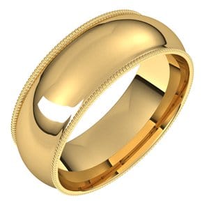Rings 14K Yellow 7 mm Milgrain Comfort-Fit Half Round Band Size 11.5