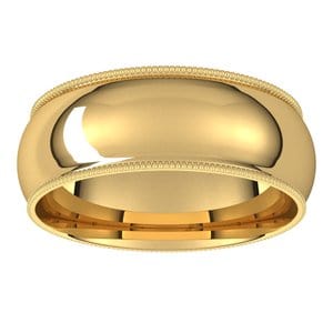 Rings 14K Yellow 7 mm Lightweight Milgrain Comfort-Fit Half Round Band Size 8.5
