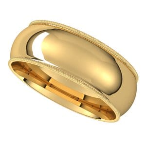 Rings 14K Yellow 7 mm Lightweight Milgrain Comfort-Fit Half Round Band Size 10