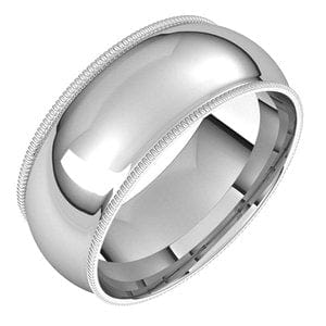 Sterling Silver 8 mm Milgrain Comfort-Fit Half Round Band Size 11