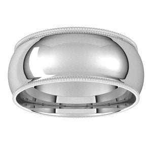 Sterling Silver 8 mm Milgrain Comfort-Fit Half Round Band Size 11