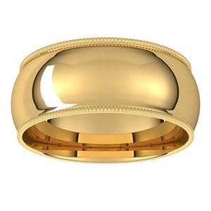 Rings 14K Yellow 8 mm Lightweight Milgrain Comfort-Fit Half Round Band Size 10.5