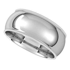 Sterling Silver 8 mm Milgrain Comfort-Fit Half Round Band Size 11