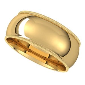Rings 14K Yellow 8 mm Lightweight Milgrain Comfort-Fit Half Round Band Size 11.5