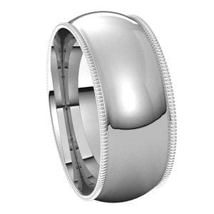 Sterling Silver 8 mm Milgrain Comfort-Fit Half Round Band Size 11