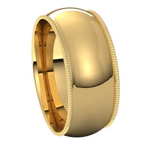 Rings 14K Yellow 8 mm Lightweight Milgrain Comfort-Fit Half Round Band Size 10.5
