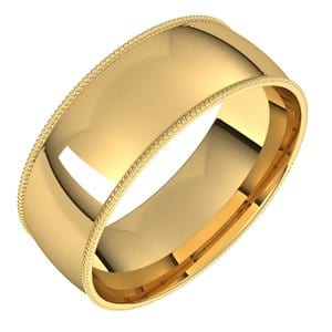 Rings 14K Yellow 7 mm Lightweight Milgrain Comfort-Fit Half Round Band Size 10
