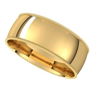 Rings 14K Yellow 7 mm Lightweight Milgrain Comfort-Fit Half Round Band Size 10