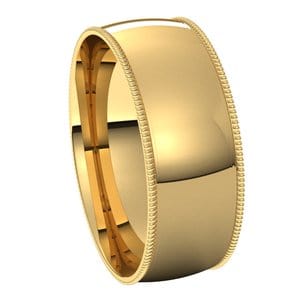 Rings 14K Yellow 7 mm Lightweight Milgrain Comfort-Fit Half Round Band Size 8.5