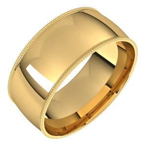 Rings 14K Yellow 8 mm Lightweight Milgrain Comfort-Fit Half Round Band Size 10.5