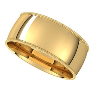 Rings 14K Yellow 8 mm Lightweight Milgrain Comfort-Fit Half Round Band Size 10.5