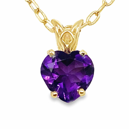 14KY 8MM HEART AMETHYST SCROLL STYLE PENDANT